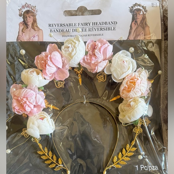 Reversible Fairy Headband with Pink and White Flowers - Picture 1 of 3